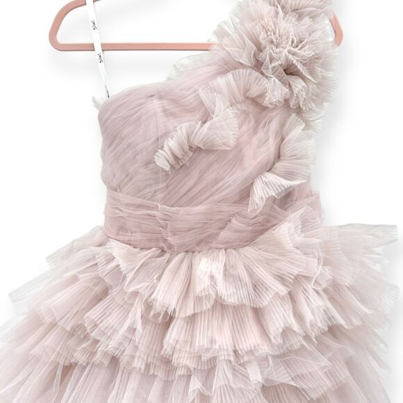 Mac Duggal NEW Tulle‎ Ruffle One Shoulder Mini Dress Pastel Mauve $698 - Size 2 - Picture 3 of 15